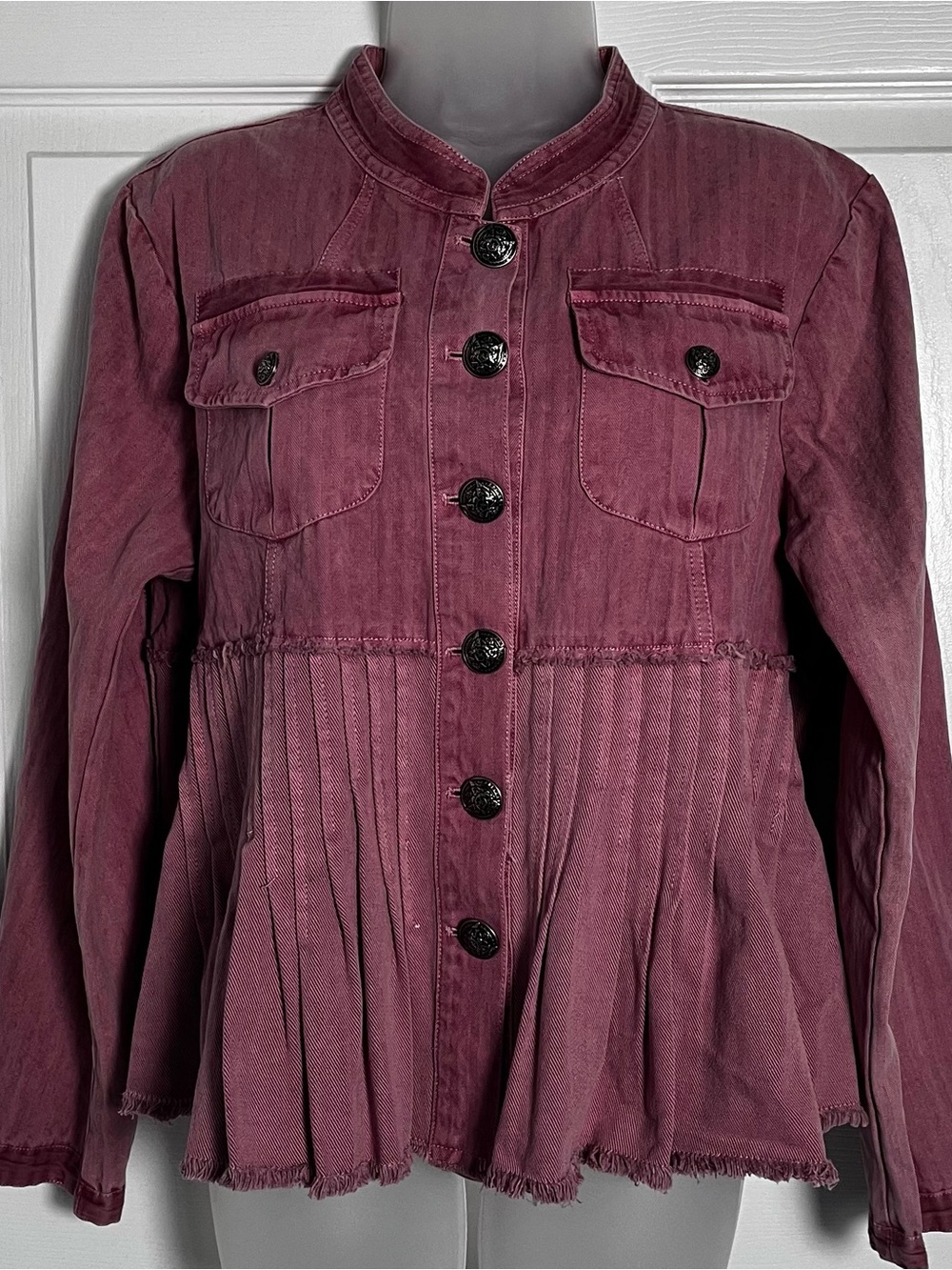 Adore Dusty Rose Cotton Herringbone Pleated Peplum Jacket XL